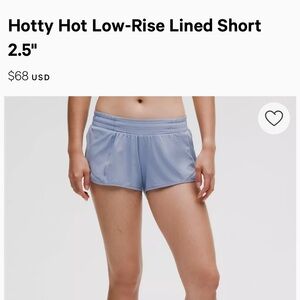Lululemon Light Blue Hotty Hot Low-Rise Lined Short 2.5” Size 8